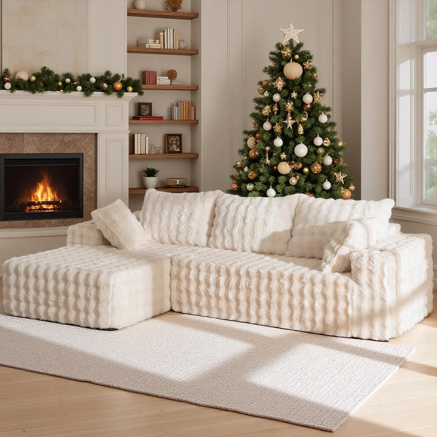 deals for you summervibe MAXYOYO 104" Modular Sectional Couch with L-Shape Chaise, Modern Boneless Couch for Living Room, Sofa in A Box, Faux Fur Sofa Sleeper with Deep Seat, No Assembly Required