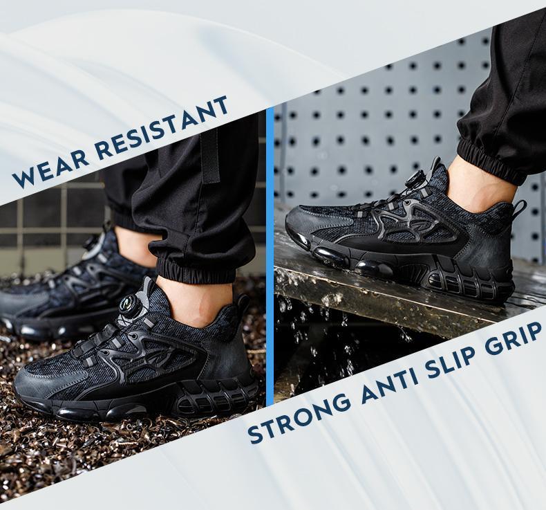 Men's Steel Toe Safety Sneakers with Swivel Buckle - Puncture-Proof Kevlar Midsoles, Anti-Slip Rubber Sole, Breathable Mesh Upper, Durable Work Boots for Outdoor Activities, Blue Collar Workers, Nurses