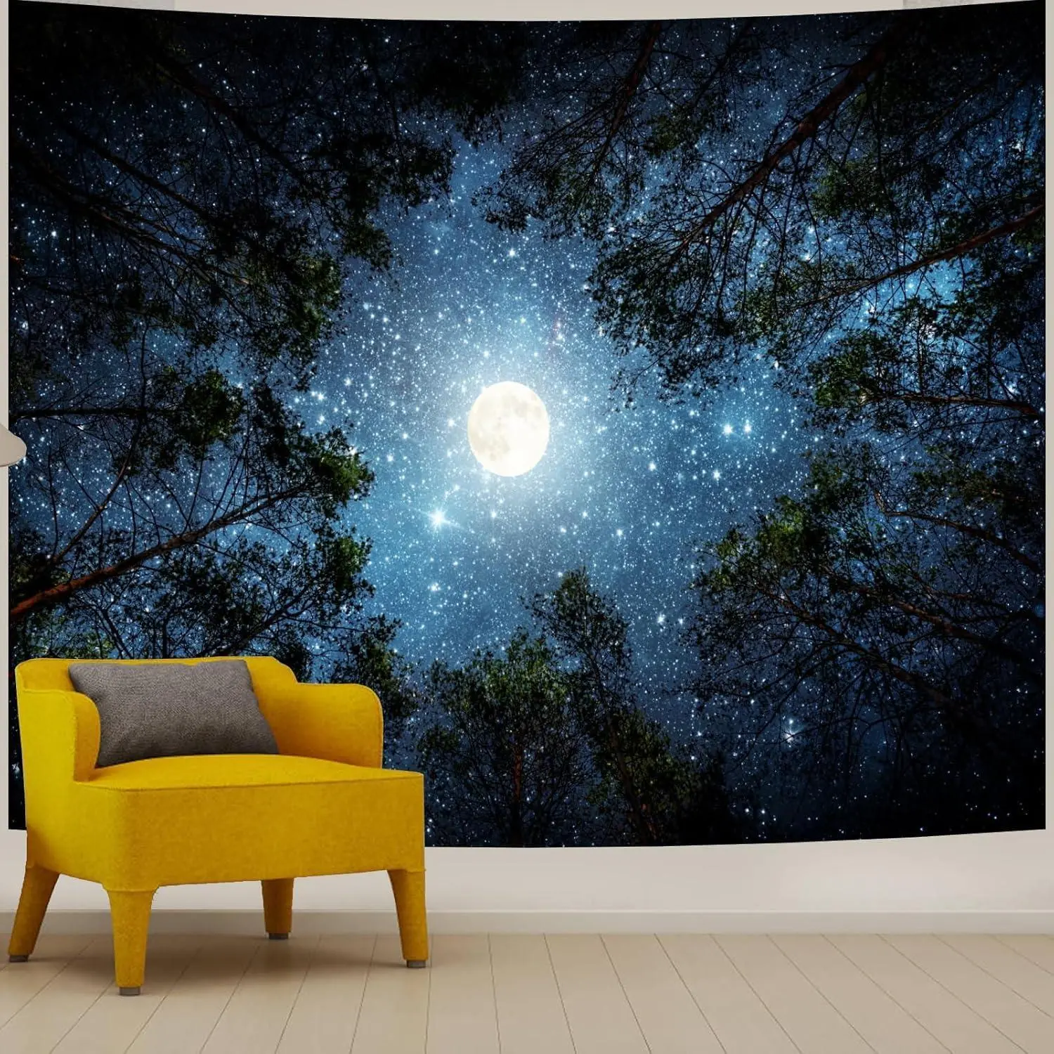 Apdidl Space Ceiling Tapestry for Bedroom, Large Galaxy Forest Wall Hanging | Starry Night Moon Tapestries, Blue Sky Star Poster Party Decor, Nature Celestial Backdrop for Teen Boy Men Room (60"X79"), Gift, Bedroom Decor