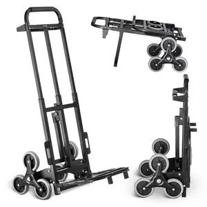 Spring new arrivals Stair Climbing Cart, 460 lbs Capacity Stair Climber Hand Truck and Dolly, Heavy-Duty Folding Trolley Cart with Dual Handle, 6 Wheels & 2 Elastic Ropes for Home Office Shopping Moving Warehouse