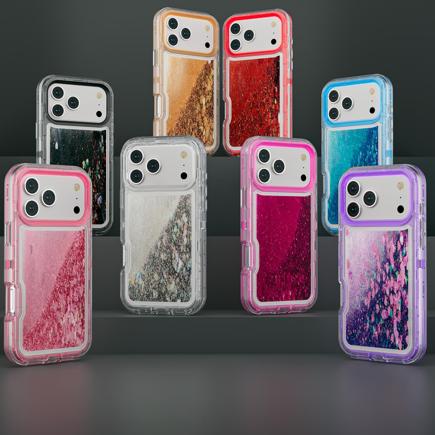 Liquid Quicksand Shiny Bling Sparkly Cute Case For iPhone 17 Pro Max 16 15 14 13,3-in-1 Heavy Duty Protective Glitter Phone Case,Bling Sparkly Cute Case for  Women Girly