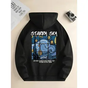 Starry Sky Print Hoodies For Men With Kangaroo Pocket Comfortable Loose Fit Trendy Autumn Winter Pullover
