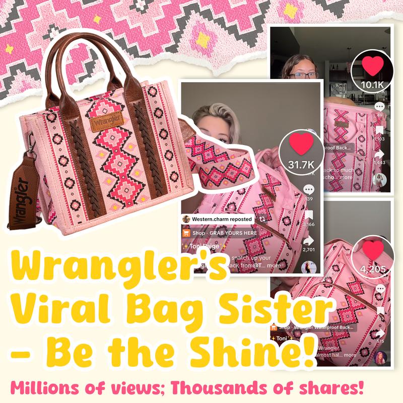 [Wrangler] Southwestern Tote, Crossbody Bag With Top Handle, Adjustable Strap, Large Capacity for Personal Items