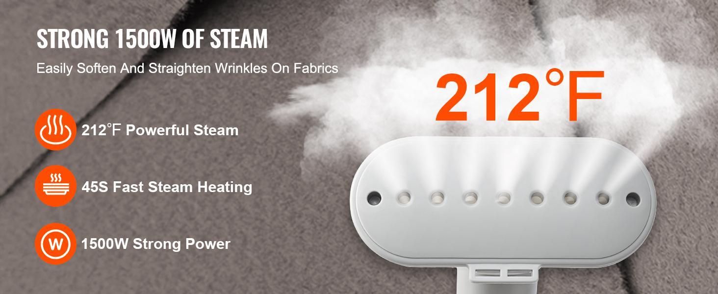 VEVOR Standing Steamer with Foldable Garment Hanger, 0.5Gallon Water Tank for 90 Minutes Continuous Steaming, Heats in 45 Seconds & Auto-Stop with Fabric Brush Aluminum Rod and Easy-roll Wheels