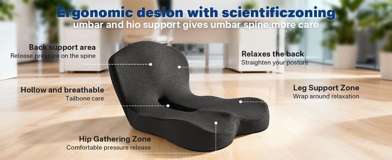 Sonoro kate home Ergonomic Memory Foam Seat Cushion with Lumbar Support for Office Chair Buttocks Cushion Tailbone Lower Back Pain Relief L Shaped Coccyx Seat Pad for Home Office Car Gaming Chair Long Sitting Comfort Upgrade