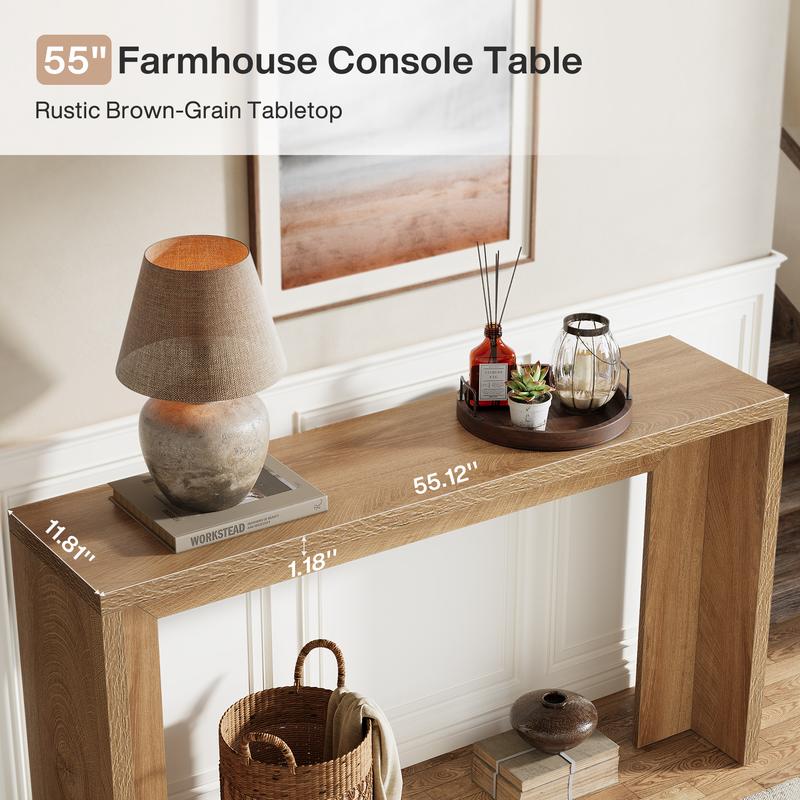 LITTLE TREE  Farmhouse Console Table, 55-Inch Wooden Sofa Table with Storage for Entryway, Foyer, Hallway, Living Room, Easy Assembly