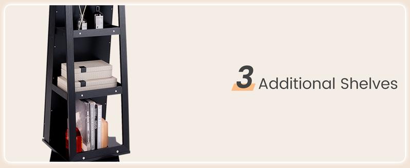 COSTWAY 360° Swivel Jewelry Armoire with Full Length Mirror, Standing Lockable Jewelry Cabinet Organizer, Large Storage Capacity, Inside Makeup Mirror, Back Storage Shelves -costst