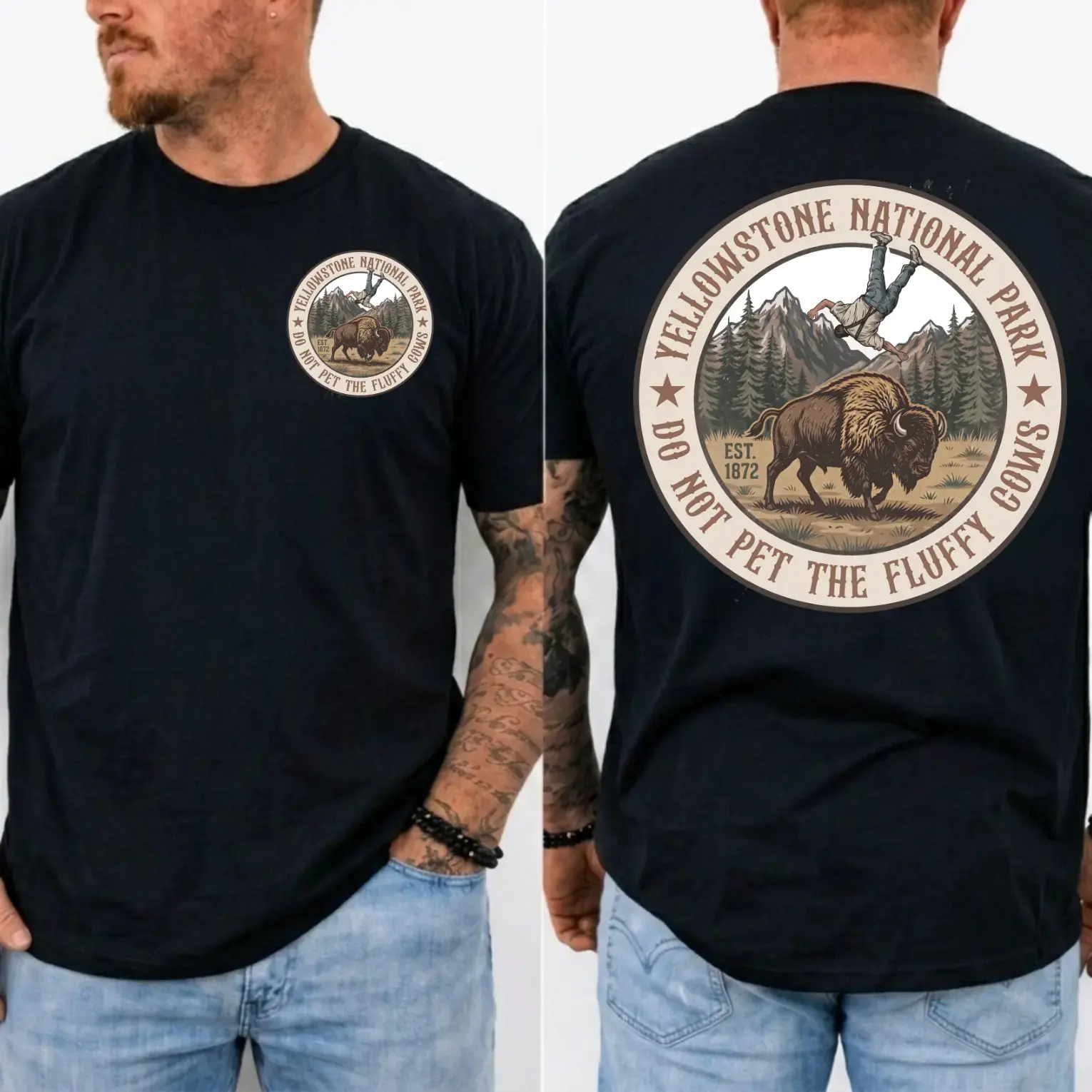 Vintage Graphic Yellowstone Bison T-Shirt, Funny National Park Graphic Tee, Unisex Cotton Shirt, MADE IN USA