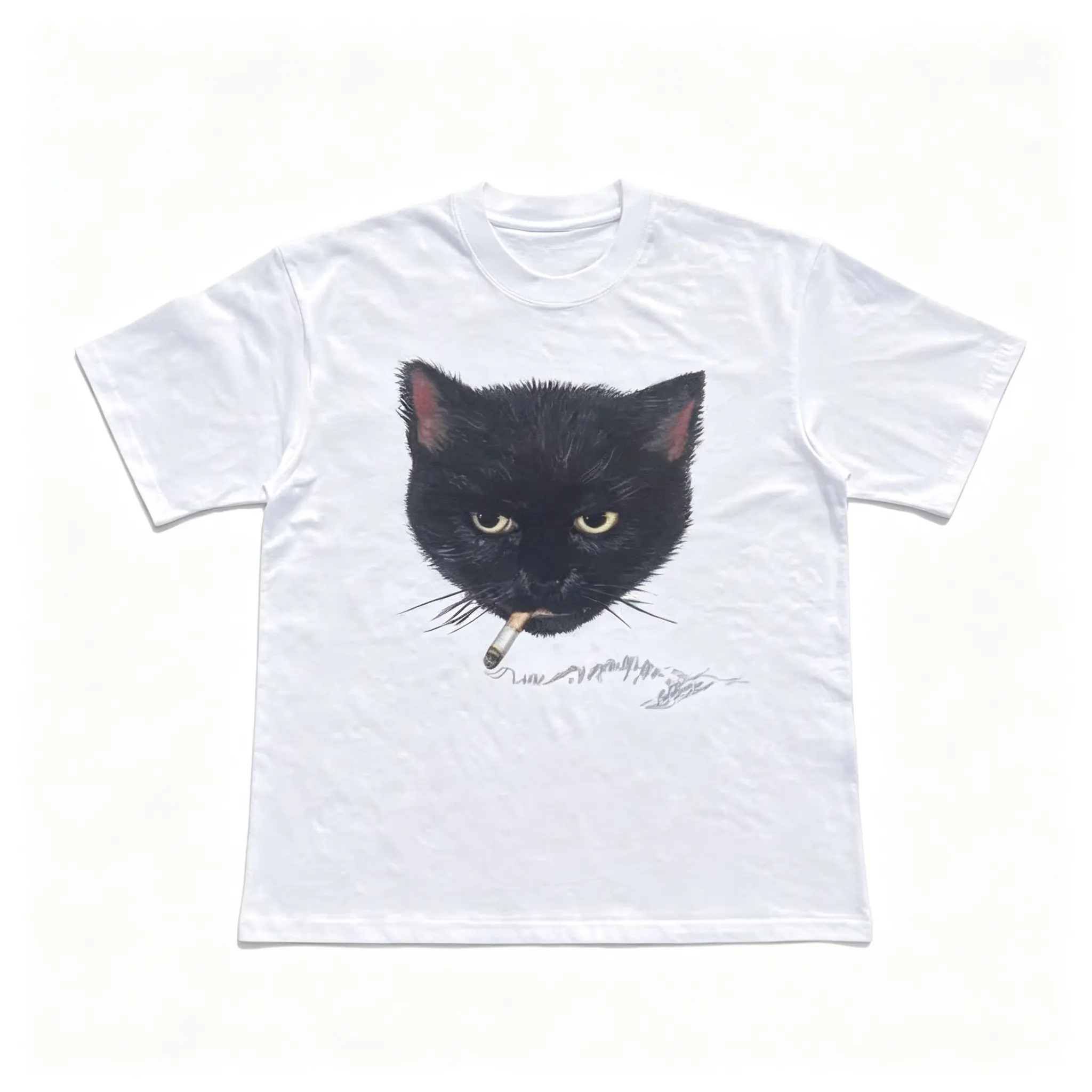 Y2k Smocking Cat T-Shirt,Viral Smoking Black Cat Tee, Funny Edgy Pet Meme Graphic Oversized T-Shirt Unisex Casual Breathable