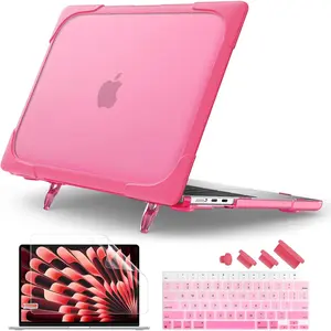 Batianda for M3 MacBook 15 inch Case 2024 A3114 A2941 (M2) 2023,Shockproof Protective Hard Shell with Fold Kickstand  Keyboard Cover Screen Protector for Enhanced Durability, Pink