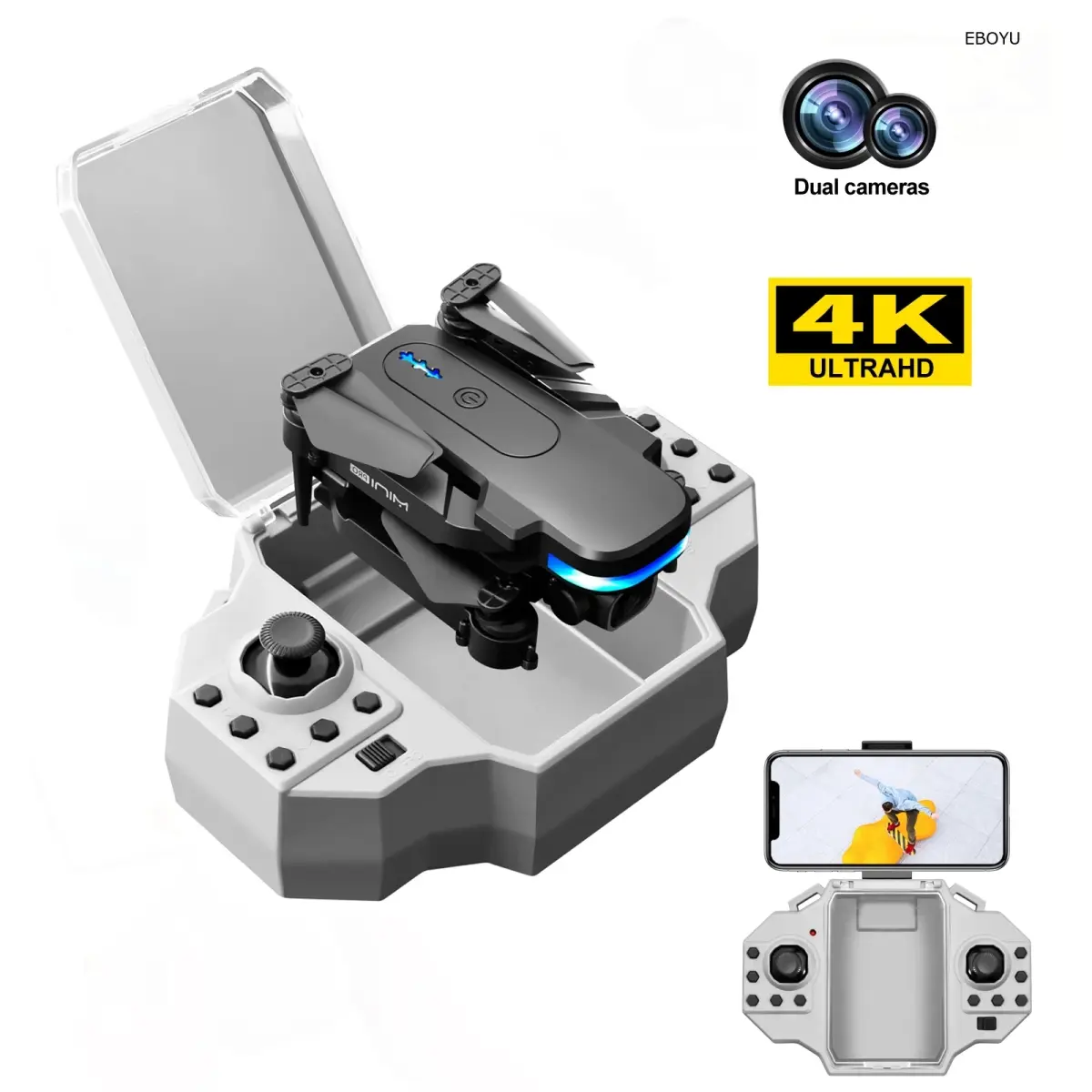 UNO1RC NM60148 KY910 Foldable Mini RC Drone Wi-Fi FPV 4K HD Camera Gift Portable Pocket RC Quadcopter Altitude Hold Return Home for Kids