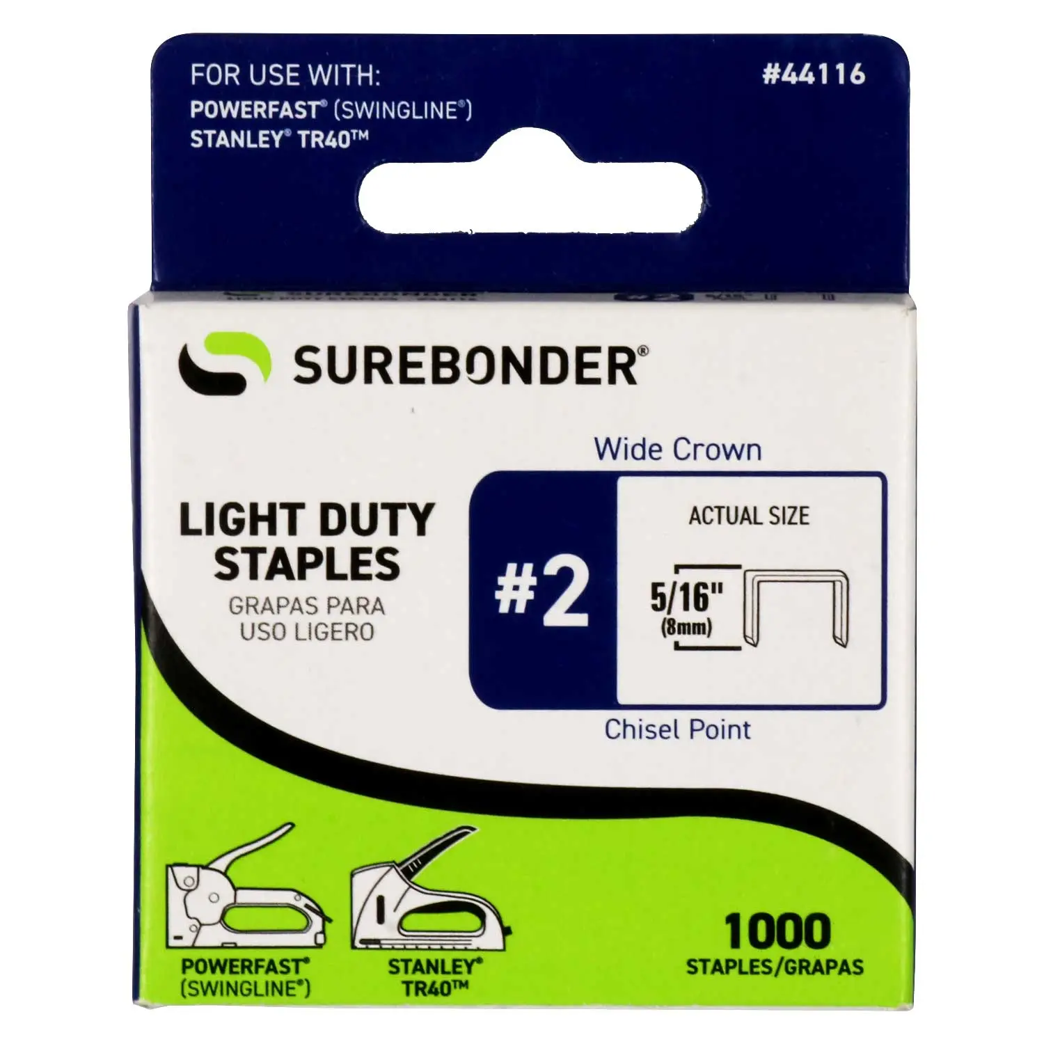 5/16" Light Duty Wide Crown Staples - 1000 Count | #2 Series