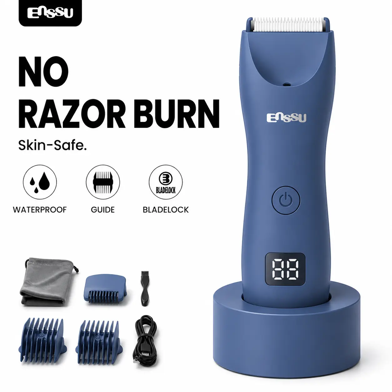 Enssu High Quality Cordless Electric Body Hair Shaver for Men - Groin & Ball Trimmer, Replaceable Ceramic Blade Heads, USB Rechargeable, Waterproof Rechargeable Trimmer, Gentle Male Hygiene Beauty & Grooming Products, Cordless Trimmers