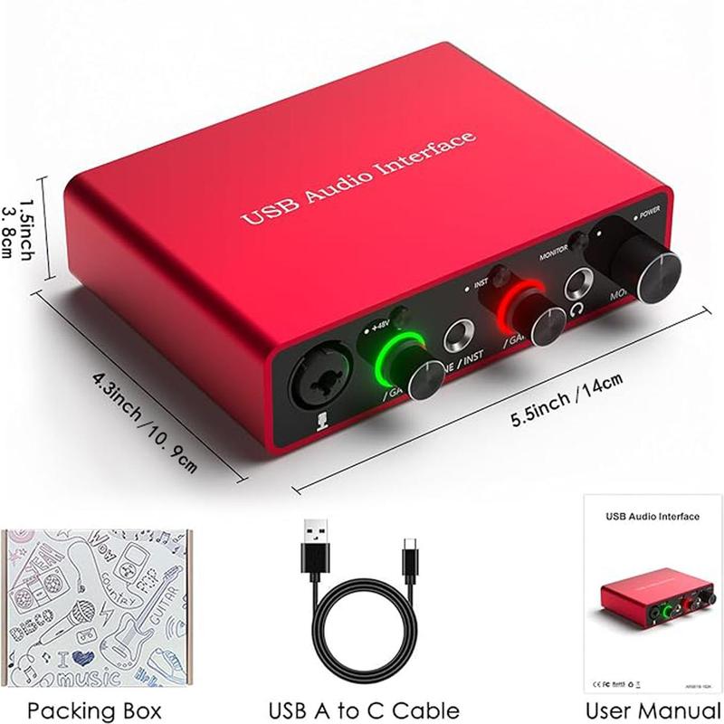USB Audio Interface, 48V Phantom-Power 24Bit/192kHz Audio Interface, Noiseless XLR Audio Interface for Recording, Podcasting and Streaming, Digital Sound Card