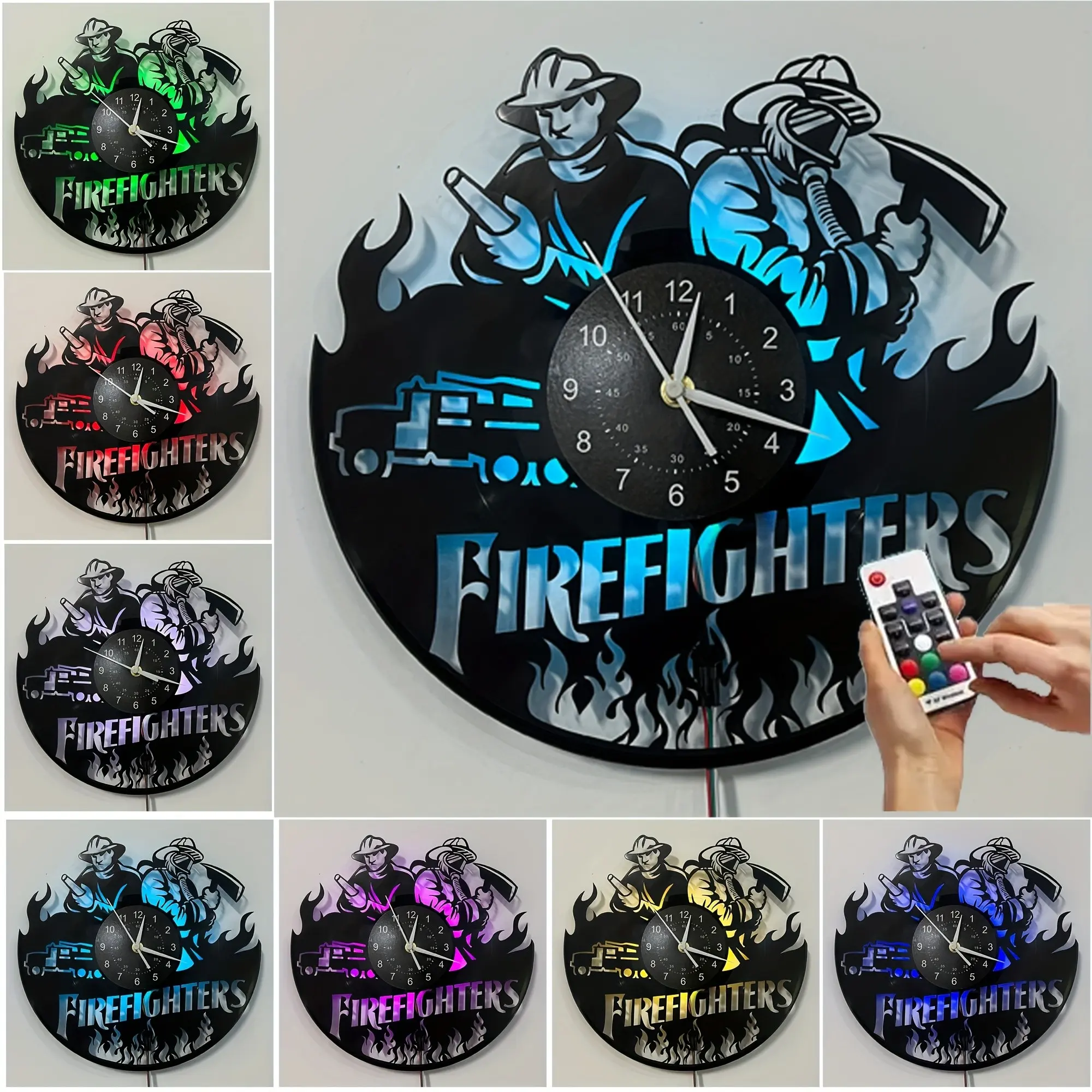 Firefighter Themed Vinyl Wall Clock, Silent Battery-Operated Design, Bold 'firefighters' Print & Flame Graphics, Unique Wall Art for Home, Office & Bar Decor