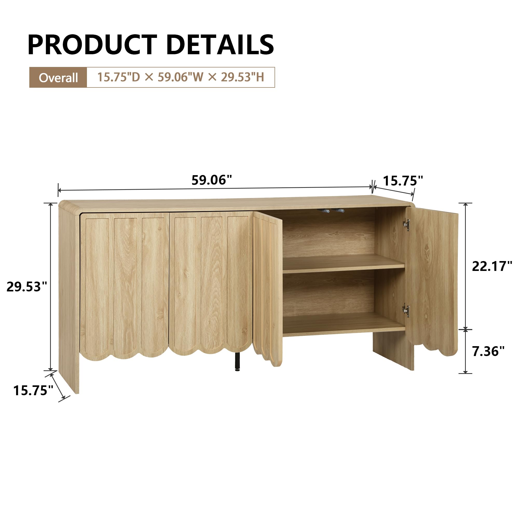 Giratree Sideboard Buffet Cabinet, Accent Storage Cabinet with 4 Doors, Farmhouse Wood Cabinet with Adjustable Shelves and Wave Panel for Living Room, Dining Room, Entry Giratree Sideboard Buffet Cabinet, Accent Storage Cabinet with 4 Doors, Farmhouse Wood Cabinet with Adjustable Shelves and Wave Panel for Living Room, Dining Room, Entry