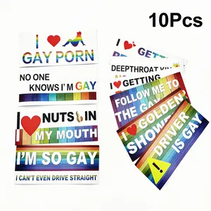 10 Pcs LGBT Stickers Rainbow Bumper Prank Car Stickers Colorful Car Accessories for Truck Vehicle Luggage Refrigerator– Waterproof Colorful Vinyl Car Accessories, Unique Prank Stickers