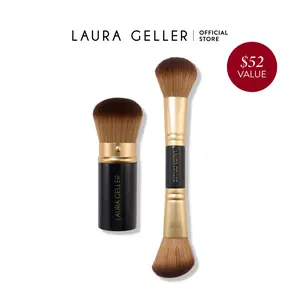 Laura Geller Face it All 2PC Brush Set - Retractable Airbrush Kabuki & Dual-Ended Blush Bronzer for Perfect Finish Laura Geller Face it All 2PC Brush Set - Retractable Airbrush Kabuki & Dual-Ended Blush Bronzer for Perfect Finish