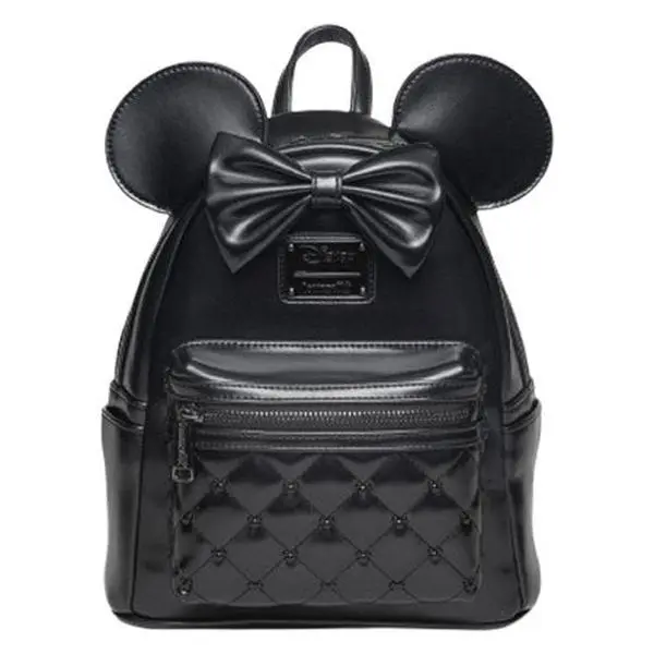 Loungefly Women's Disney Minnie Mouse Classic Midnight Iridescent Studded Details Quilted Faux Leather Mini Backpack Purse - 707 Street Drop Exclusive, Pearl Sheen Ears, Lightweight, Adjustable Strap, Graphic Print, Collectible, Casual Everyday Carry, Col