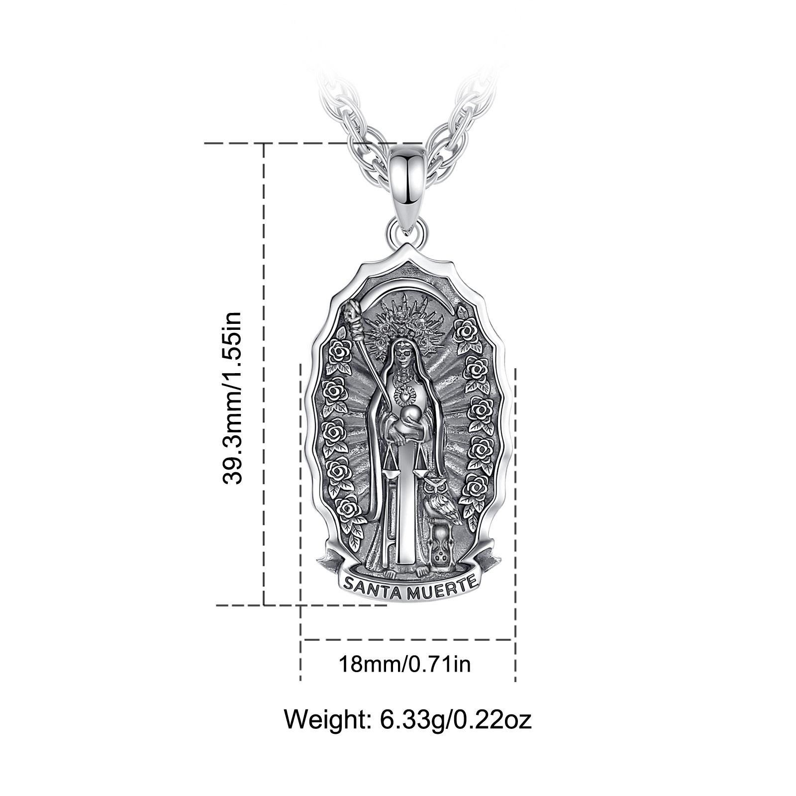 Eudora S925 Sliver Santa Muerte Necklace, Silver Grim Reaper Pendant, Mexican Saint Medallion, Memento Mori Amulet, Protective Sigils Jewelry Eudora S925 Sliver Santa Muerte Necklace, Silver Grim Reaper Pendant, Mexican Saint Medallion, Memento Mori Amulet, Protective Sigils Jewelry