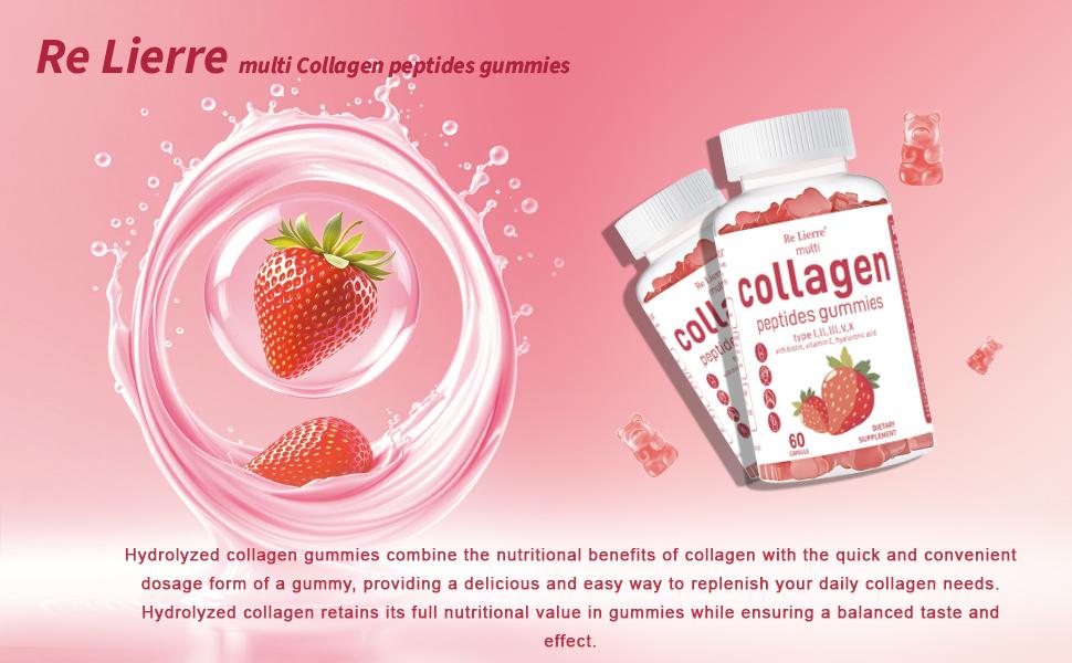 3 Bottles Re Lierre Collagen Peptide Gummies for Women & Men Sugar-Free 1500mg Protein Types I II III V X 5000mcg Biotin Methylated B12 Vitamins A C D E B8 for Skin Hair Nails Bone 60 Gummies