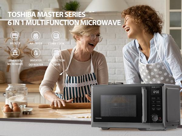 TOSHIBA 6-in-1 Inverter Countertop Microwave Oven Healthy Air Fryer Combo, MASTER Series, Broil, Convection, Speedy Combi, Even Defrost 11.3'' Turntable Sound On/Off, 27 Auto Menu