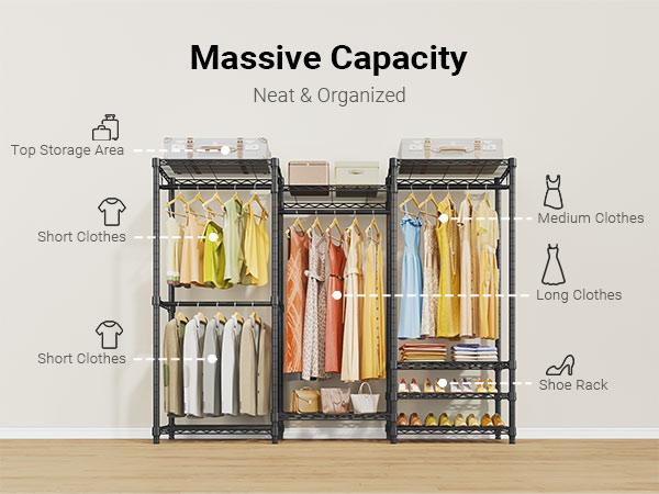 VIPEK V5 Series Closet Rack Wardrobe, Heavy Duty Freestanding Clothes Rack with 4 Rods & 8 Adjustable Shelves, Max Load 890LBS for Bedroom Storage