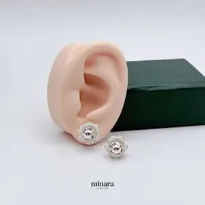 MINARA 950 Silver Flower Earring with Ball Center Elegant Design