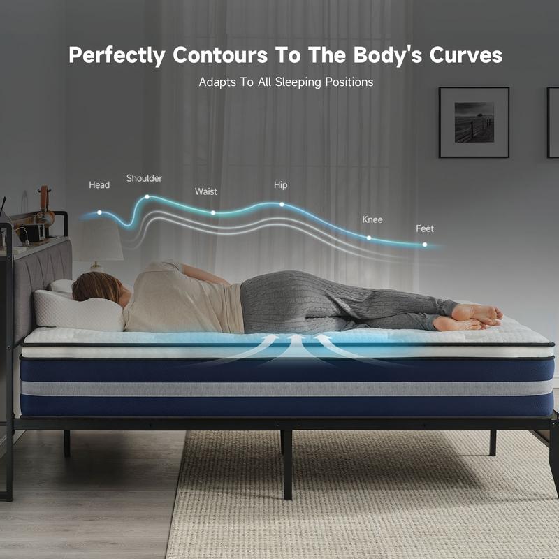 VIZIM Twin & Full & Queen Hybrid Mattress 10&12inch with Pocket Springs & Memory Foam for Cooling Comfort Pressure Relief Easy Setup Long Lasting Quality