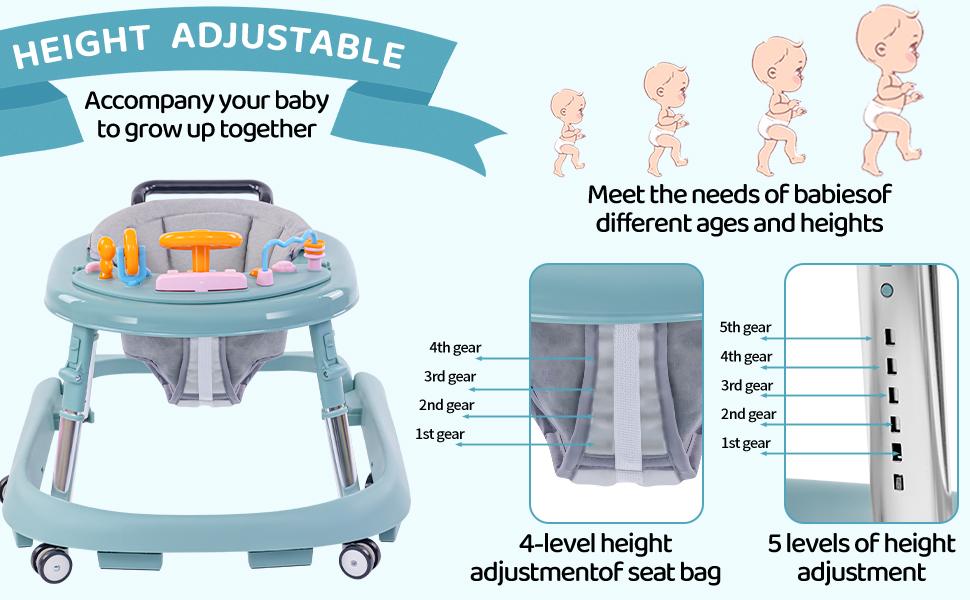 Baby Walker,Foldable, 9-Speed, Height-Adjustable Baby Walker, Wheeled Waby Walker, Infant Walker with Music Disc, Anti-fall Baby Walker, and Children's Activity Center with Foot Pads (suitable for boys and girls aged 6 to 24 months)