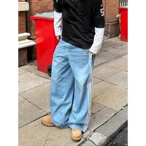 Side Stripe Five-Bar Design Street Vintage Jeans, Eden Unisex Loose Fit Denim Jeans, Essential Casual Daily Wear