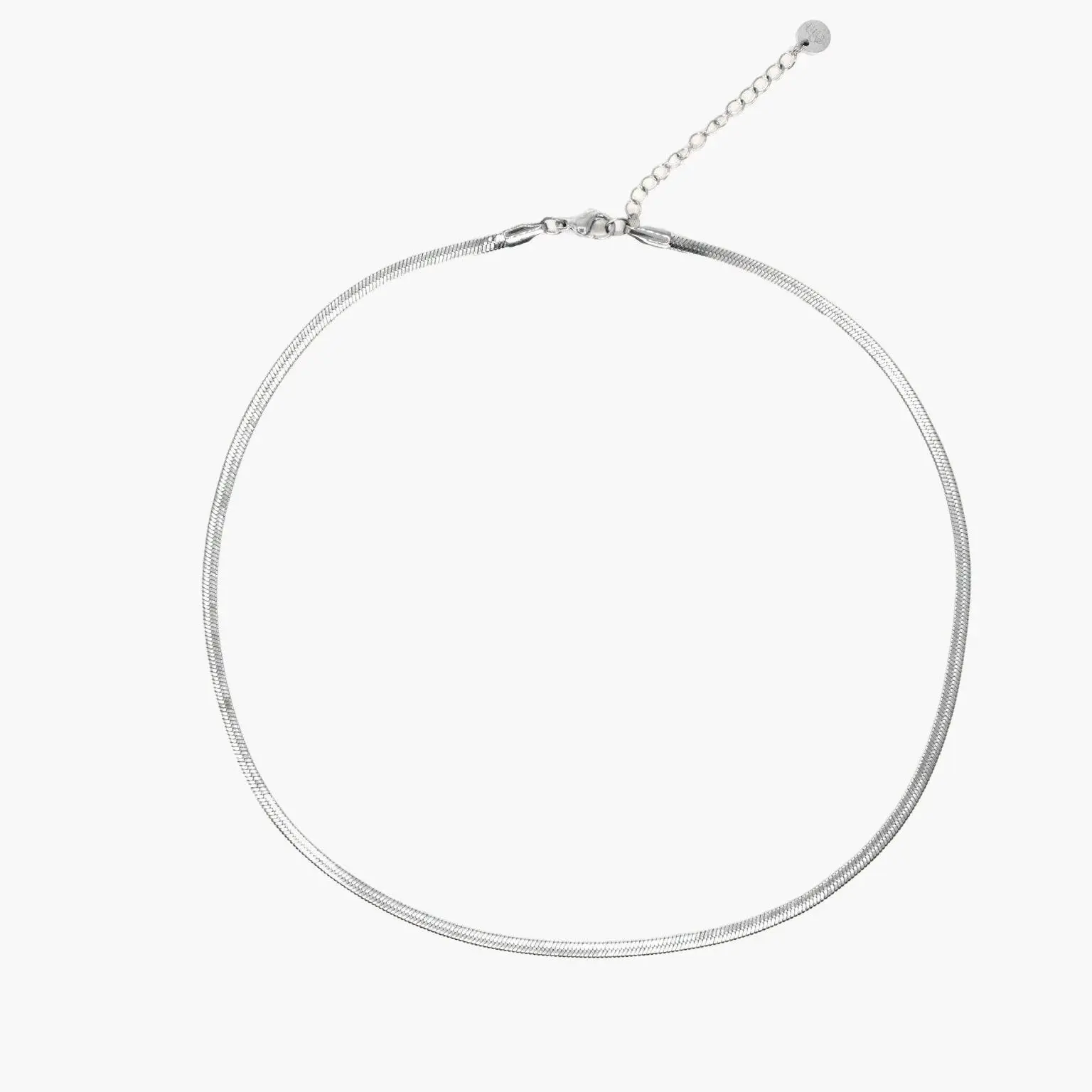 en route 3mm Herringbone Chain Necklace in Silver, Sleek Flat-Link Design with Polished Finish, Waterproof & Tarnish-Free for Everyday Wear, Effortless Layering Staple for Casual to Chic Outfits