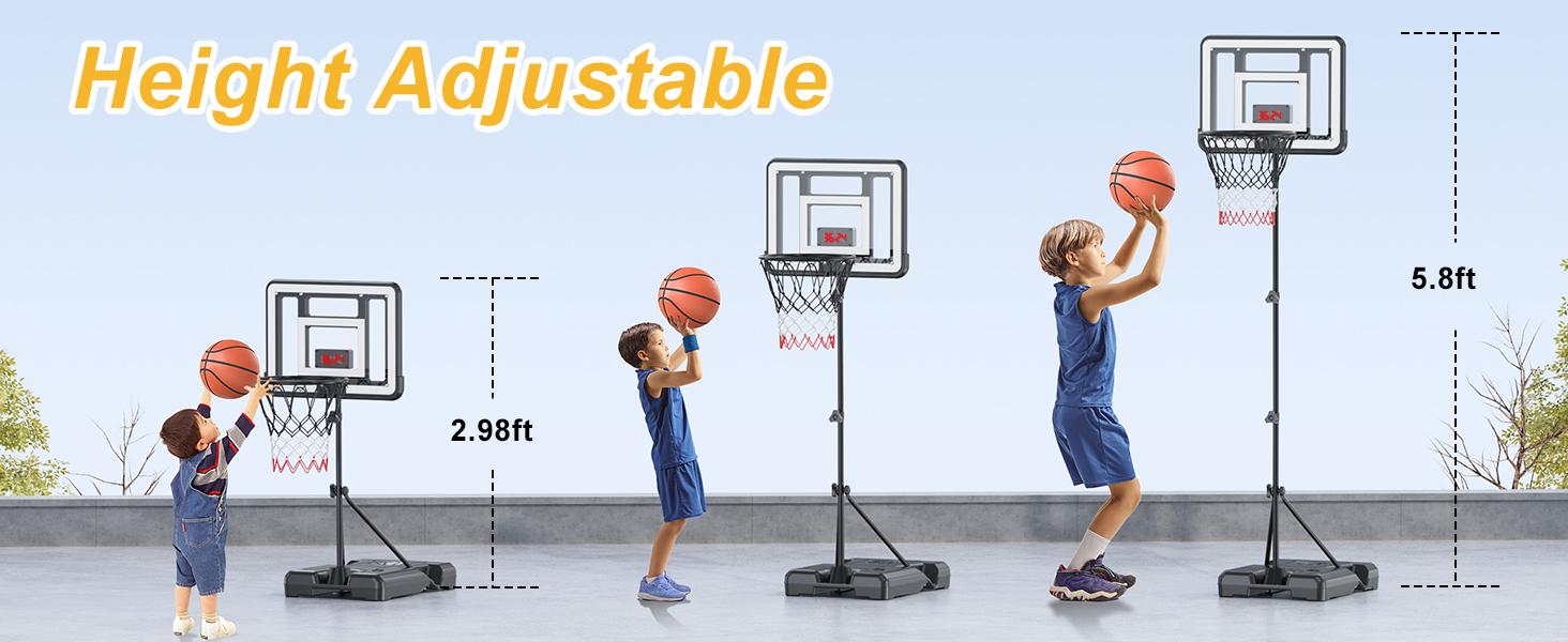 CuLiDing Kids 3ft to 5.8ft Height Adjustable Indoor Basketball Stand with Timer,Weatherproof Base for Outdoor Practice Portable Durable Fun