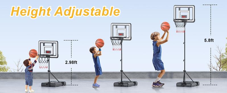 CuLiDing Kids 3ft to 5.8ft Height Adjustable Indoor Basketball Stand with Timer,Weatherproof Base for Outdoor Practice Portable Durable Fun