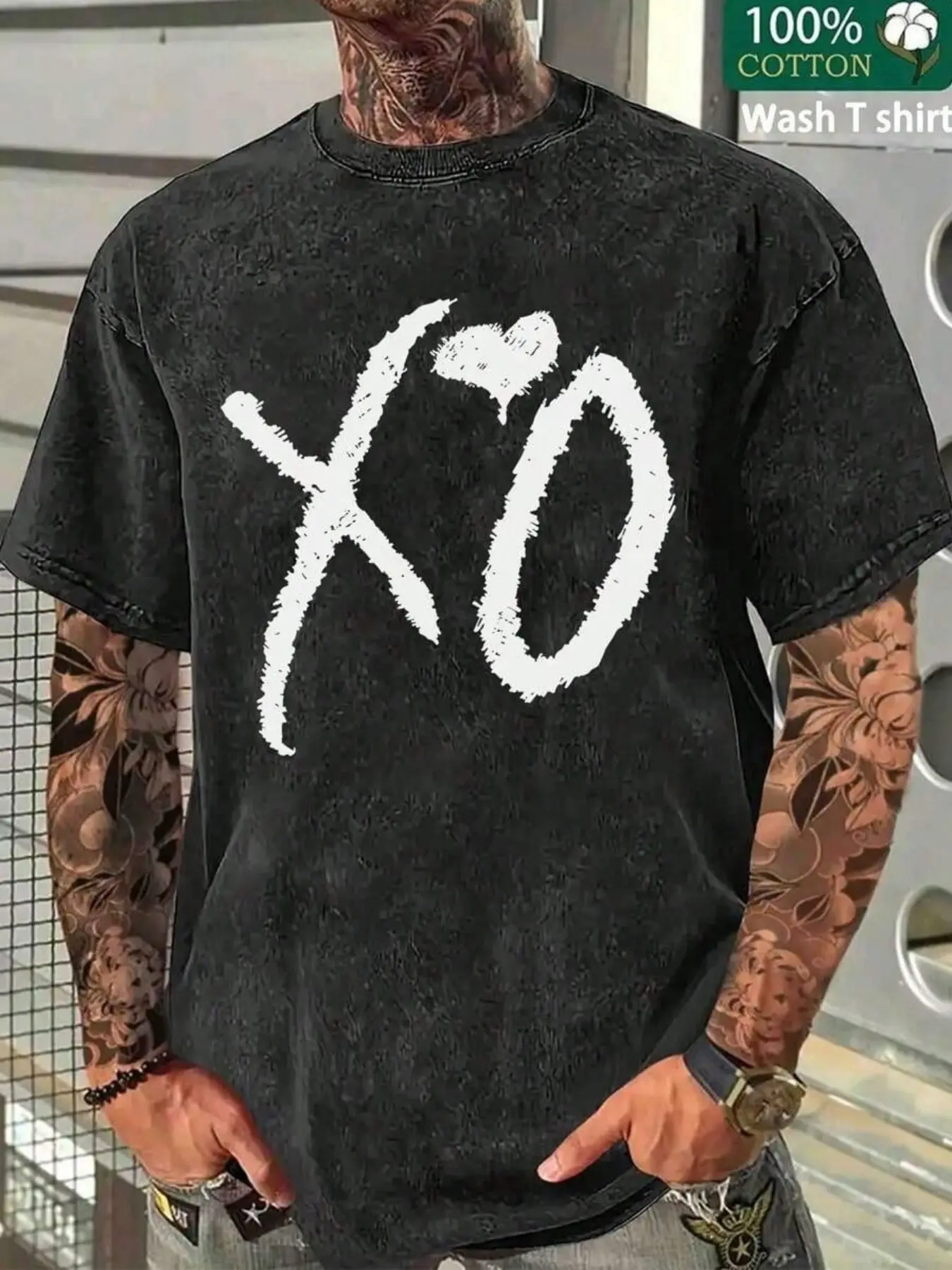Men's Casual Sporty Short Sleeve Shirt, Xo & Heart Print, Comfortable Round Neck Tee for Outdoor Gym Shopping, Athletic Gym Shirts, Athletic Sports Clothing, Trendy Versatile Men's Clothing