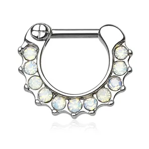 Paved Opalite Septum Clicker Ring - Stainless Steel