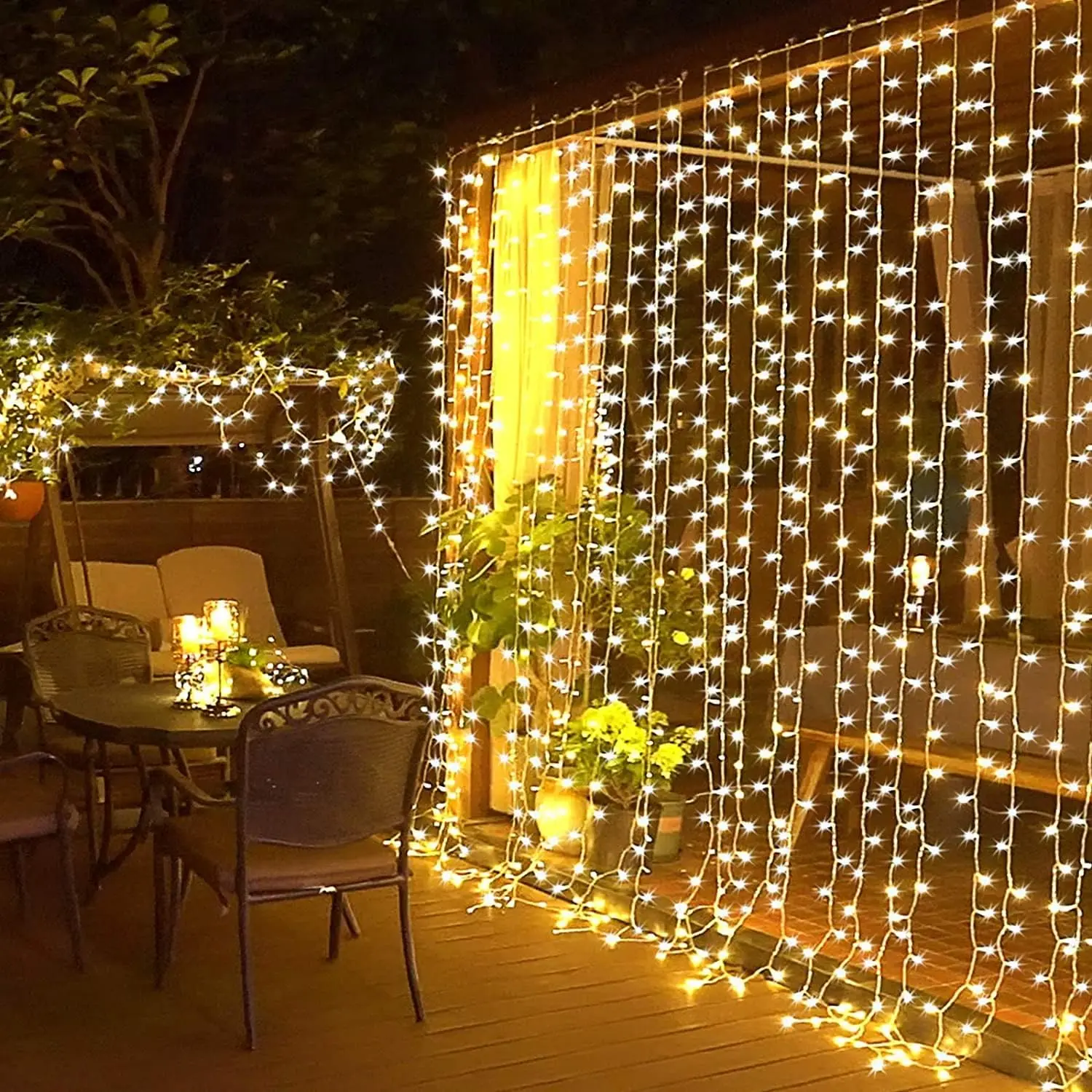JMEXSUSS 300 LED Remote Control Curtain Lights Warm White, Plug in Fairy Curtain Lights Outdoor, Window Wall Hanging String Lights for Bedroom Indoor Dorm Backdrop Wedding Party Patio Christmas Decor