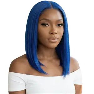 Blue Bob Wigs Human Hair 13X4 HD Transparent Blue Bob Lace Front Wigs Pre plucked With Baby Hair HD Lace Frontal Wig 12Inch Short Bob Wigs For Women Soft Smooth No Shedding No Tangling