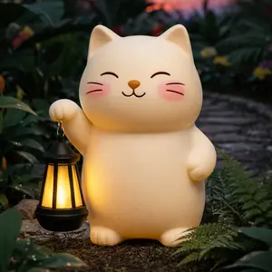 Solar Cat Garden Statue with Lantern – Outdoor Cat Statue for Garden, Patio & Yard, Weatherproof Resin Figurine Lawn Ornament Garden Decor with Soft Solar Glow