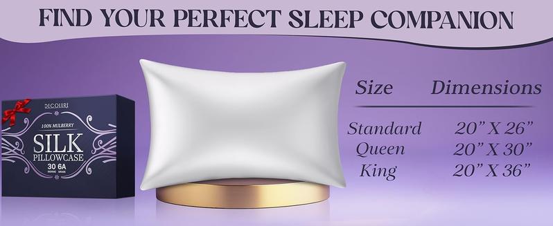 DECOLURE 100% Pure Mulberry Silk Pillowcase – 30 Momme 6A Grade, Cooling, Anti-Frizz, Hypoallergenic, Hidden Zipper (Standard, Queen, King)