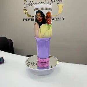 40oz Personalized Bluetooth Tumbler with Custom Photo Design and Purple Base
