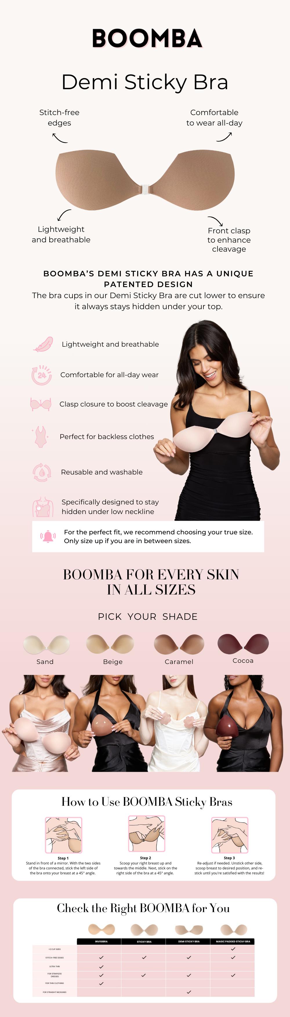 BOOMBA Demi Sticky Adhesive Bra - Patented Sticky Fashion Bra Inserts