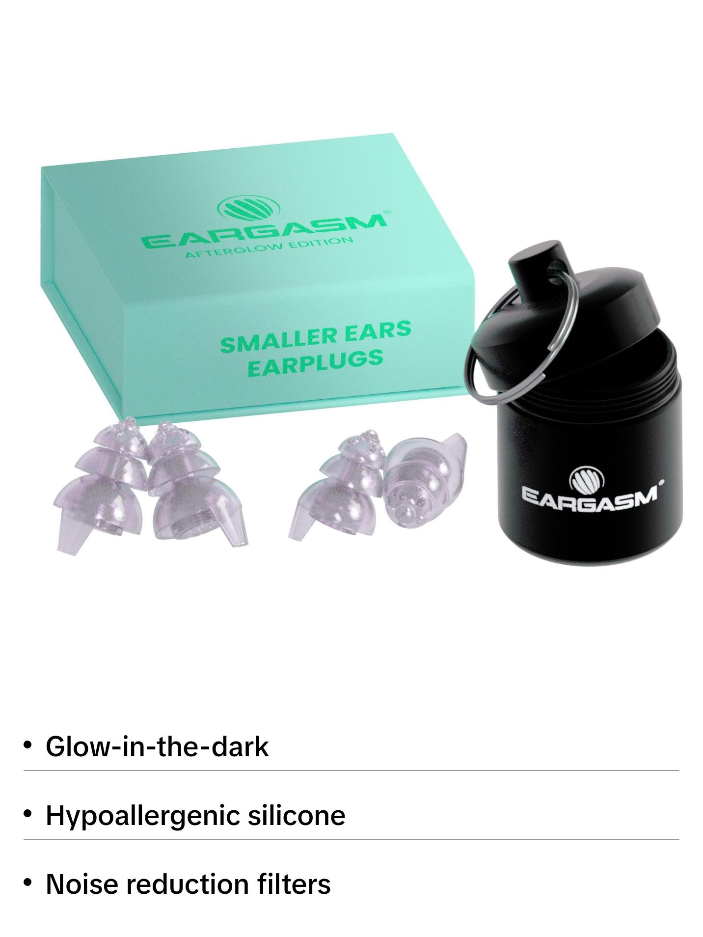 Eargasm Smaller Ears Earplugs - Afterglow Glow in Dark High Fidelity Filtered Noise Reducing Reusable Ear-Plugs for Kids, Women, Men - Hearing Protection for Raves, Festivals, Live Concerts, Sports