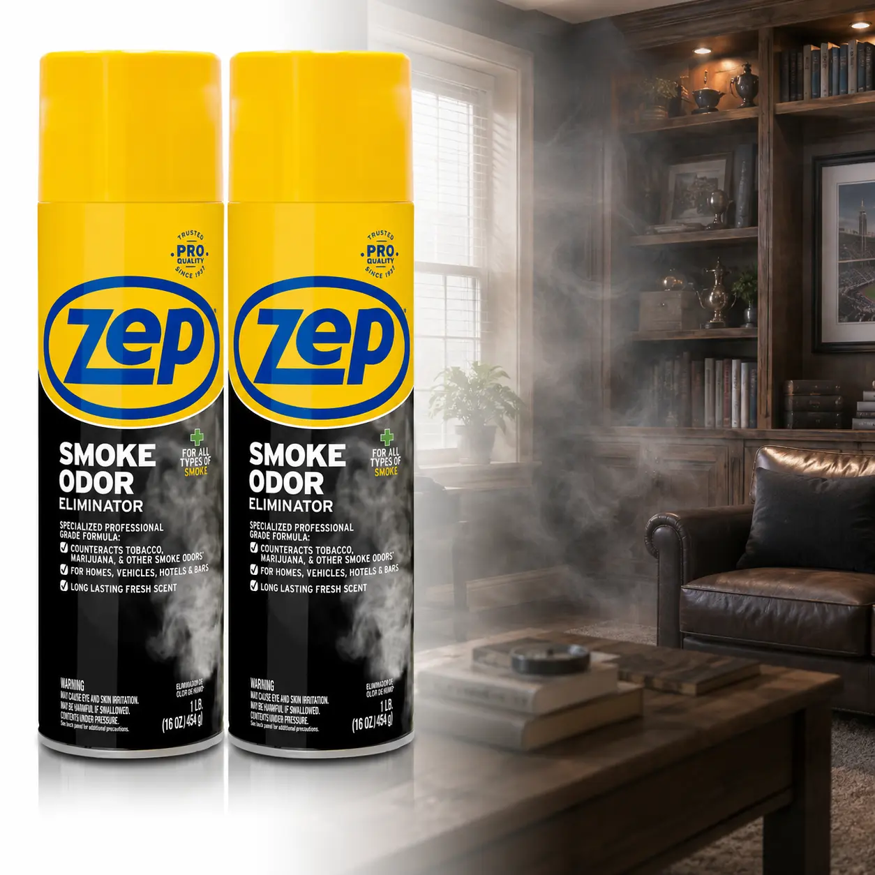 ZEP 16 oz. Smoke Odor Eliminator, Removes Cigarette Smoke Fire and Garbage Odors, Neutralizes Bathroom and Pet Smells in Cars, Restrooms, Closets, Non-Toxic Formula with Pleasant Scent, Ideal for Public Areas and Home Use.