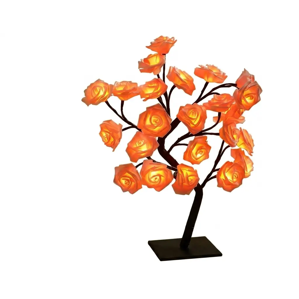 LED Rose Tree Table Lamp - USB Port Decorative Colorful LED Lights, Soft Glow Bedroom Accessories, Romantic Gift for Her Room Decor