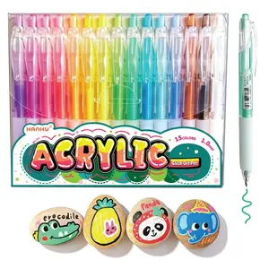 HANKU 3D Acrylic Gel Pens 1mm Bullet Tip  Waterproof Markers for Rock Glass Wood Fabric Metal Ceramic Card Craft Supplies Coloring Materials Set