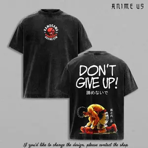 Ippo Makunouchi x Genji Kamogawa Hajime no Ippo Boxing Anime Vintage Washed Oversized Tee Never Give Up Fighting Spirit