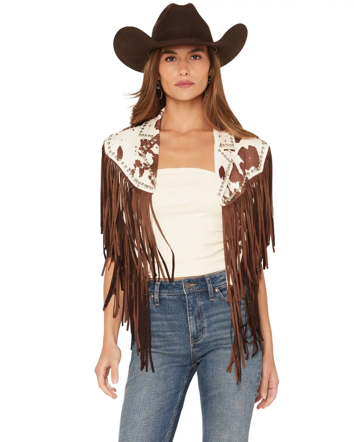 Saints Women's And Hearts Women'S Cow Print Studded Fringe Capelet - Sij5338b