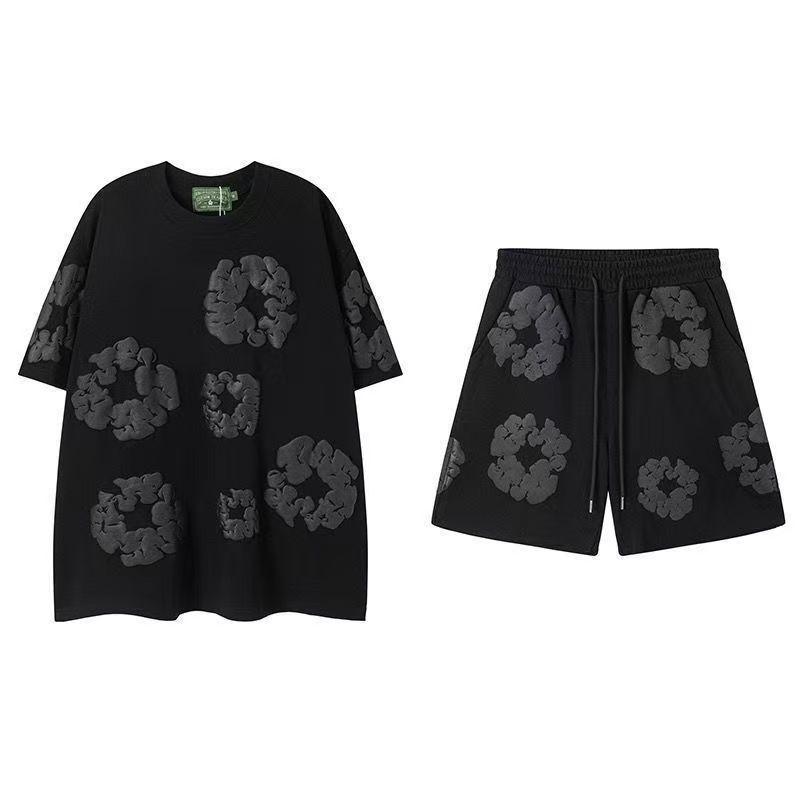 2026 Denim Tears Women's T-Shirt, Retro-style Men's Casual Loose Short-Sleeve Summer T-Shirt with Unique Print Design, High-Street Casual Women's Sport Shorts, Multi-Color Party Attire, Breathable, Loose-Fitting Unisex Set.