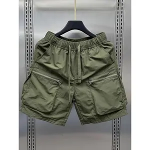 Men's Japanese Retro Work Shorts, Casual Loose Fit, Mid-Waist Design, Multiple Pockets, Solid Color, 100% Polyamide, Non-Stretch Fabric, Lightweight 160g/m², Suitable for Hiking and Outdoor Activities